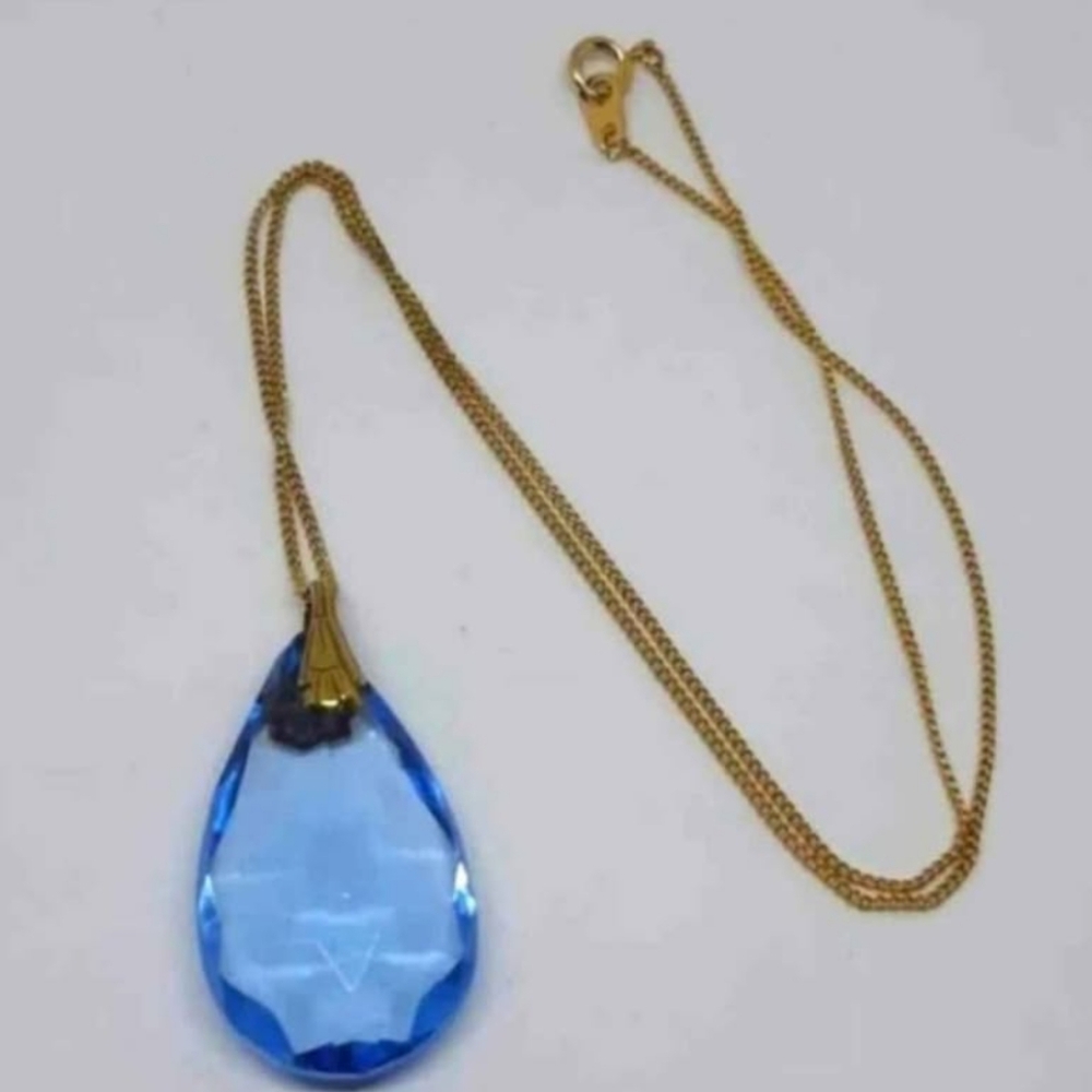 Blue Crystal Necklace with Gold Chain